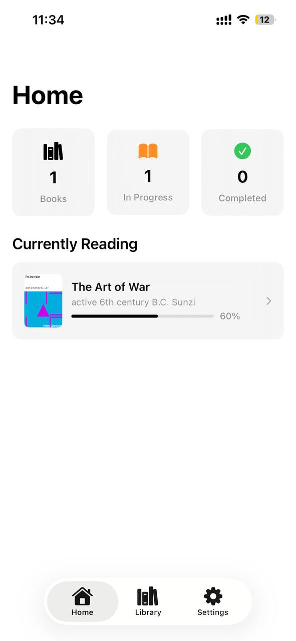 ReadBlock home screen showing book library with reading progress